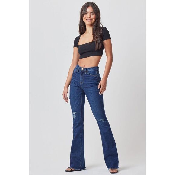 ✨YMI WOMEN'S HIGH RISE FLARE SZ 7/28 JEANS WITH FRAYED HEM✨ - Picture 3 of 9